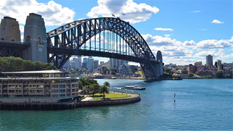 transportation, building exterior, bridge - man made structure, city, travel destinations, river, tourism, arch bridge, water, connection, skyscraper, Sydney Harbour Bridge