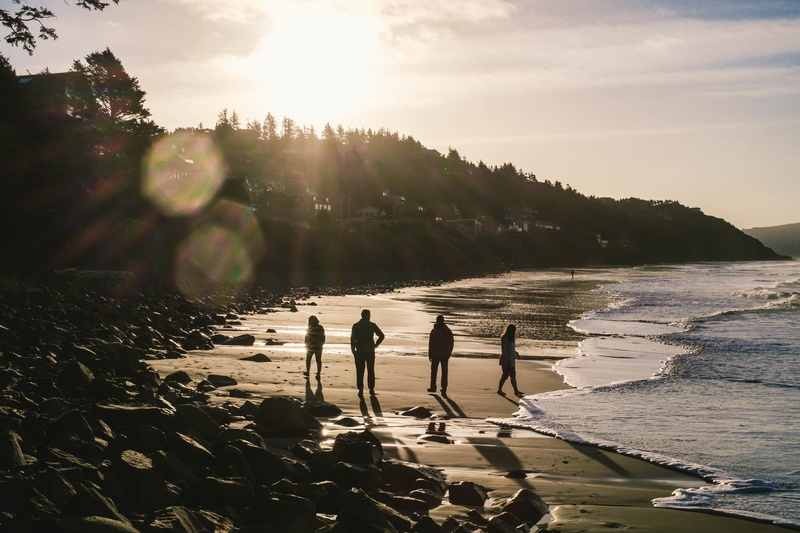 ocean, sun, water, outdoors, sea, beauty in nature, lensflare, sunrise, men, lens flare, friends, lifestyles, full length, united states, oregon, sand