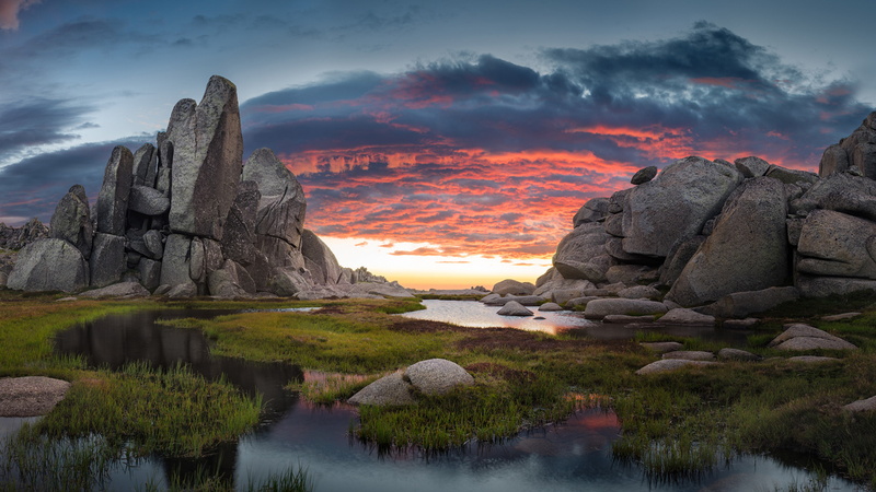 clouds, wales, sunset, desktop, state, images, red, grass, 4K, landscape, south, green, park, new, national, rocks, mobile, water, kosciuszko