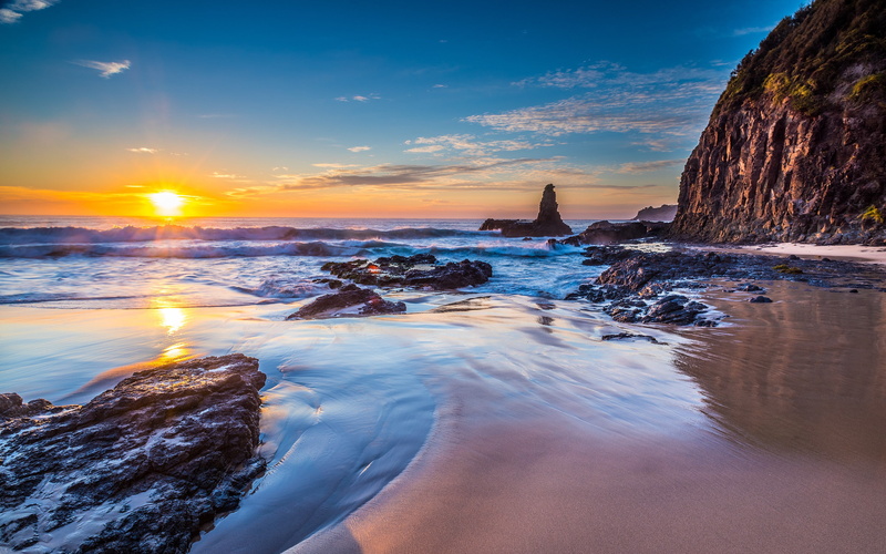 ocean, Australia, kiama, Jones Beach in Kiama Downs, beach, New South Wales, 2K, rocks, nature, brown, downs, sand, jones