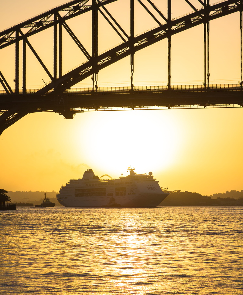 built structure, yellow, bridge, early morning, river, sydney, ship, cruise, travel destinations, photoholgic, harbour bridge, 4K, no people, sunrise