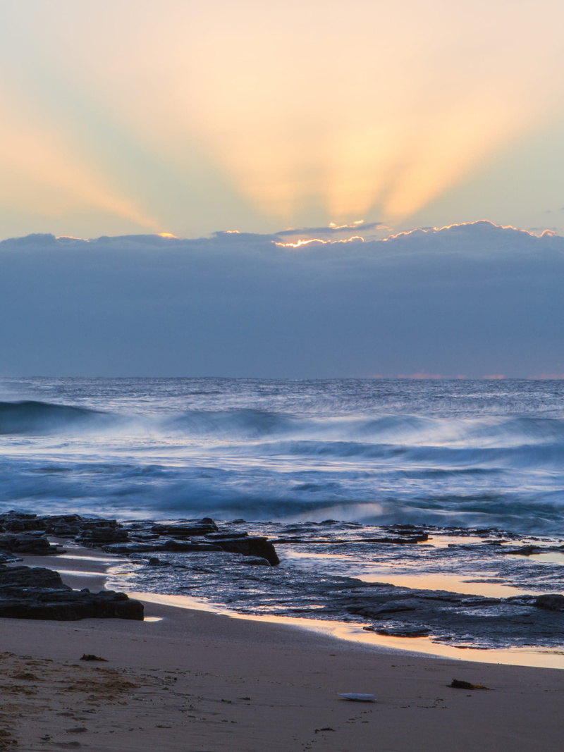 turimetta beach, cloudy, beach, sky, long exposure, sand, motion, sunrise, ocean, coast, sydey, outdoors, non-urban scene, idyllic, clouds, tranquil scene