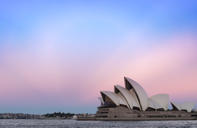 built structure, 5K, cityscape, sydney harbour bridge, house, sunset sky, nature, landscape, bay, sidney, sky, pink and blue sky, scenics - nature, sunset colours