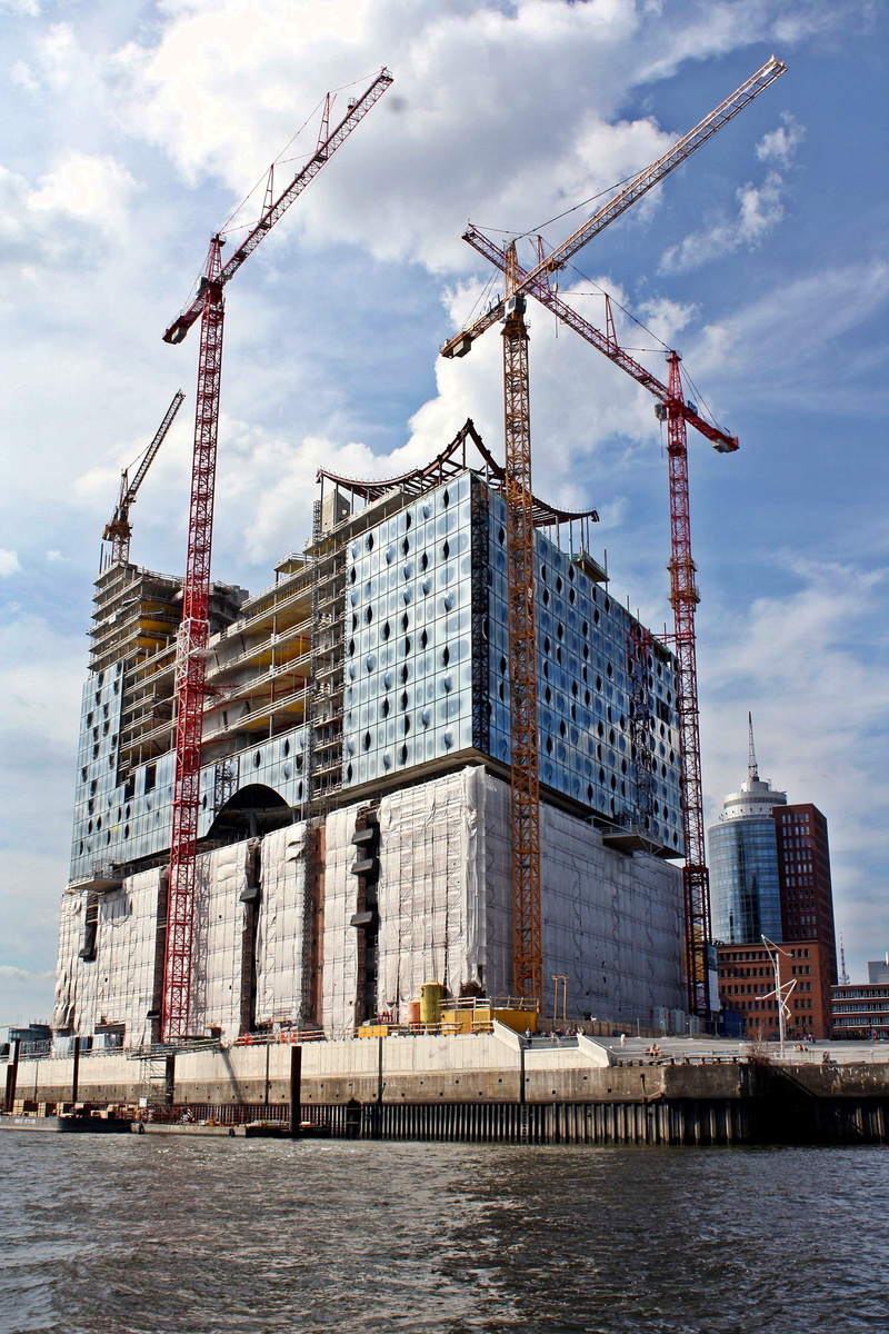 large construction site, germany, construction equipment, sidney, day, hamburg, crane - construction machinery, water, waterfront, port motifs, 4K, harbour city