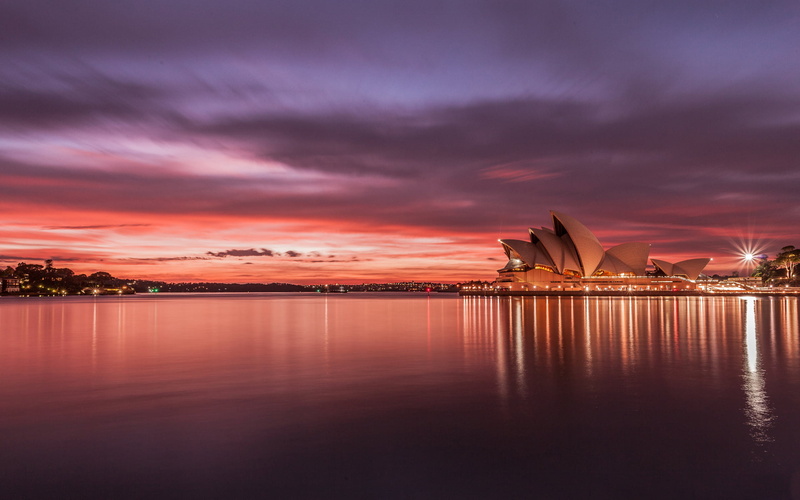 sidney, australia, opera house, purple, Cityscapes, 1080P, outdoors, cityscape, travel destinations, no people, sky, reflection, scenics - nature, city