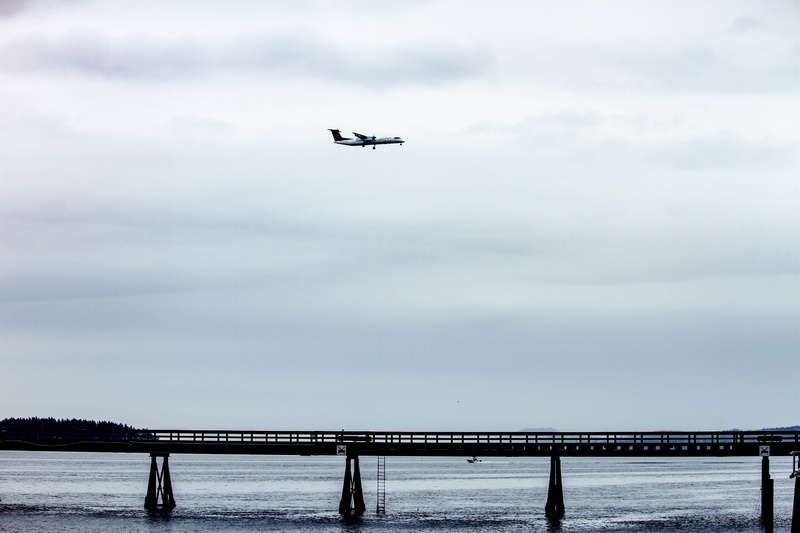 sky, sidney, transportation, cloudy day, canada, flying, water, 5K, bridge - man made structure, nature, plane, airplane, mode of transportation, british