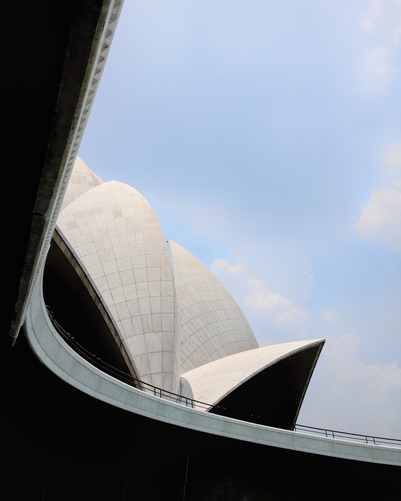 building, lotus, nature, cloud, 4K, device, sunlight, low angle view, radio telescope, temple, transportation, structure, travel destinations, office building exterior