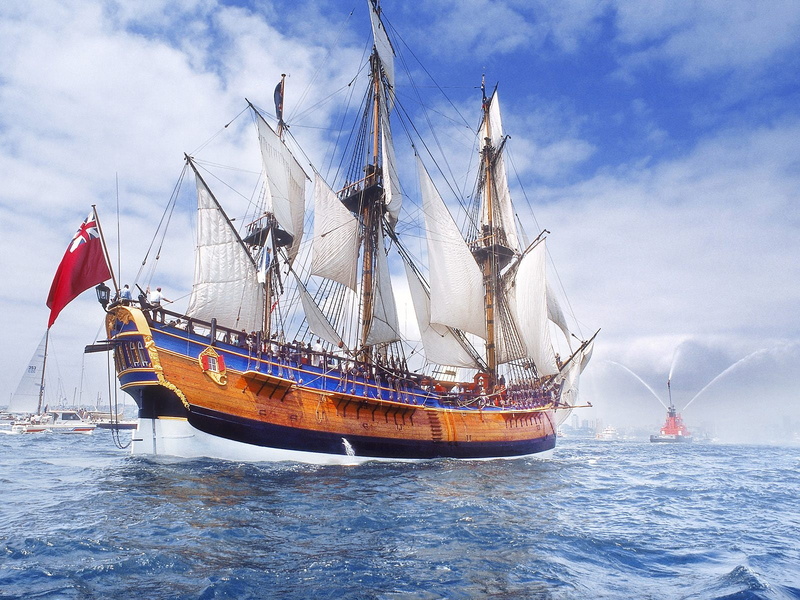 ship, harbor, 720P, galleon, brown, sydney, endeavour, replica, white