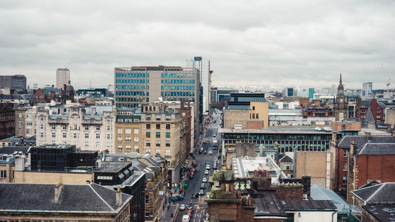 residential district, built structure, apartment, crowded, crowd, united kingdom, day, cityscape, city, 5K, cloud - sky, nature, building, glasgow, high angle view