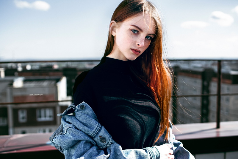 day, face, blue eyes, long hair, portrait, one person, lifestyles, black sweater, Lenar Abdrakhmanov, real people, women, 2K, young adult, waist up, hair