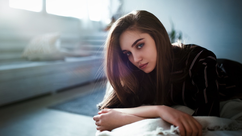 face, window, women, 1080P, portrait, Lenar Abdrakhmanov, blue eyes