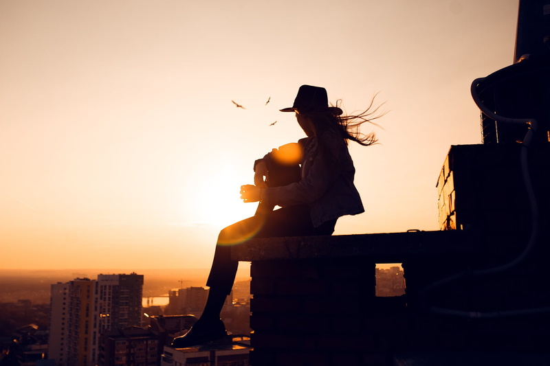 roof, Lenar Abdrakhmanov, Angelina Zamakhina, the sun, 1080P, the city, girl