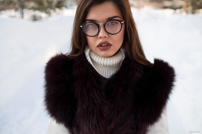 snow, women outdoors, 2017 (Year), 2K, Lenar Abdrakhmanov, makeup, women, women with glasses
