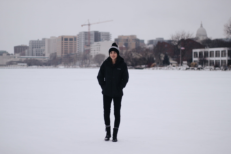 woman, wearing, 4K, snowing, architecture, hat, ice, young adult, walking, winter, field, one person, portrait, jacket, black, clothing, extreme weather