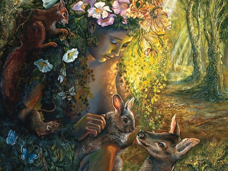 720P, Girl, Animal, Squirrel, Woman, Fantasy, Women, Rabbit, Deer
