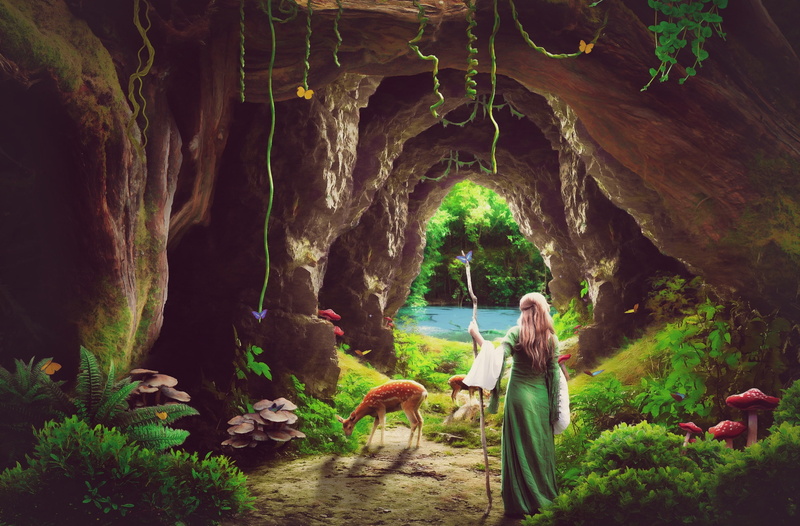 Shepherd, heaven, Beautiful, brown, togetherness, Peaceful, real people, outdoors, water, peace, deers, painting, back, Cave, leisure activity, rock formation