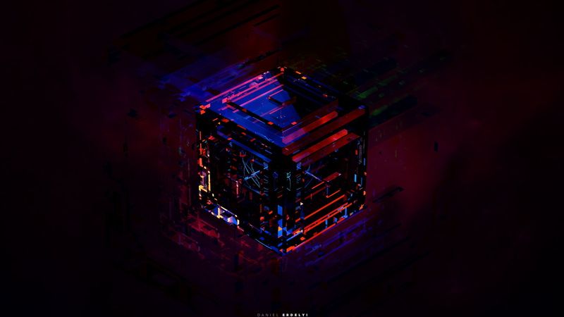 glass, green, blue, red, orange, cube, yellow, grey, Burgundy, Dijital art, 2K, Coub, shades, black, broken, neon, color