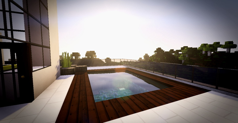 720P, swimming pool, Minecraft, landscape