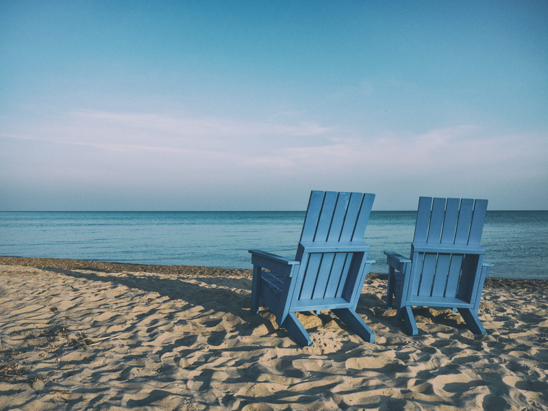 shore, travel Destinations, outdoor chair, horizon over water, idyllic, coastline, relaxation, empty, outdoors, near, travel, beach, cloud - sky, 4K, nature