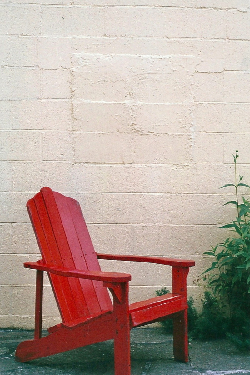 red, outdoors, brick wall, wall, 35mm, relaxation, poulsbo, lounge, architecture, empty, adirondack, no people, nature, plant, brick, table, united states