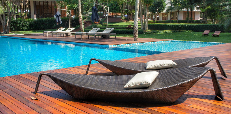 lounge chair, seat, day, vacation, water, cushions, tourist resort, wicker, poolside, sunlight, travel, swimming, hotel, tourism, thailand, summer, swimming pool