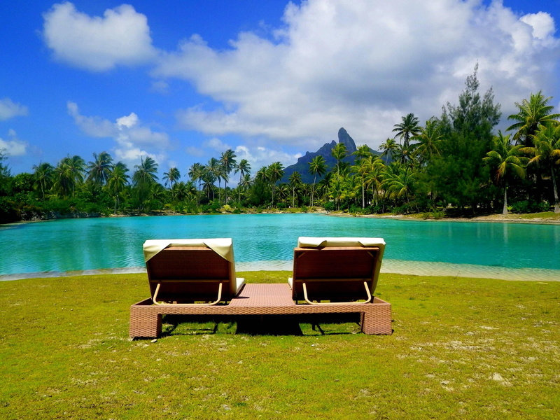 blue, palm-trees, grass, 2K, loungers, tropical, ocean, polynesia, beach, tahiti, paradise, bora-bora, lagoon, island, islands, bora