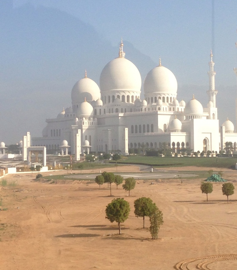 day, abu dhabi, place of worship, outdoors, religion, travel destinations, tree, plant, dome, built structure, clear sky, spire, no people, couple, islam