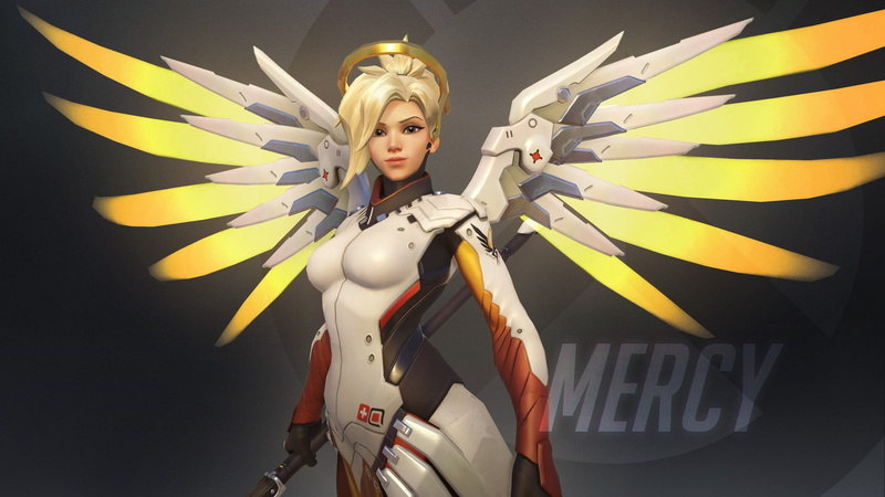 Overwatch, Mercy (Overwatch), portrait, robot, mercy, standing, blonde, one person, blond hair, body paint, women, indoors, hair, character