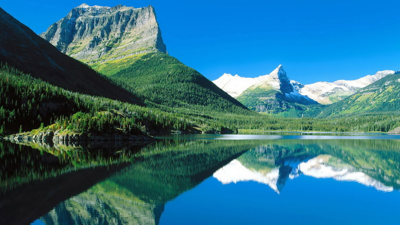 tranquil scene, landscape, mountain, environment, no people, beauty in nature, reflection, pine tree, blue, desktop background picture nature  1920x1080