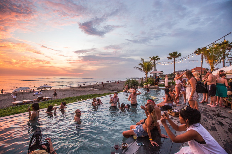 the lawn in canggu, building, party, 4K, person, lifestyles, shirt, real people, built structure, swimming pool, the lawn, tourist, hotel, enjoyment, adult