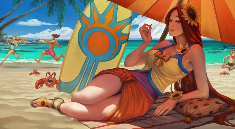 League Of Legends, 720P, artwork, pool Party, Leona