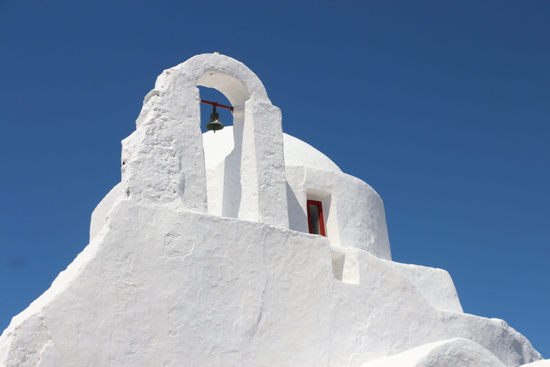 low angle view, built structure, sky, blue, clear sky, day, church, cyclades Islands, belief, aegean Sea, greek island, architecture, famous Place, 5K