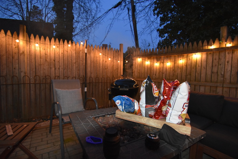 party, sitting, tray, lights, illuminated, footpath, night, plant, outdoors, grill, lifestyles, firepit, summer, string light, outside, fence, street, 5K