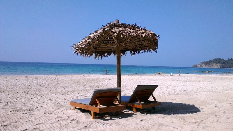 solitude, thatched roof, lounge chair, coastal, sand, land, seaside, idyllic, nipa, island, outdoors, no people, scenic, relaxation, 2K, scenics - nature