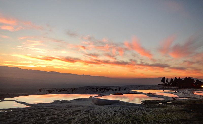 sunset, tranquil scene, dusk, pamukkale belediyesi, scenics - nature, no people, turkey, unnamed road, romantic sky, cloud - sky, sea, beach, mountain range