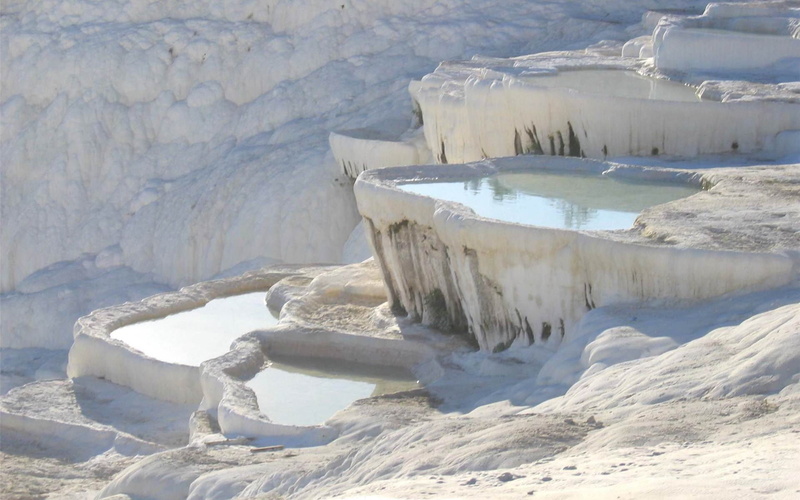 cold temperature, environment, outdoors, 1080P, white, rock, winter, land, nature, pamukkale, formation, hd, denizli, water, beauty in nature