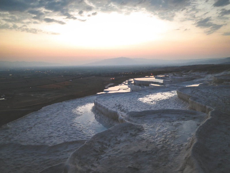 tranquil scene, outdoors, landscape, sea, idyllic, tranquility, non-urban scene, fields, sky, mountain, sunset, beauty in nature, pamukkale, nature, cloud - sky