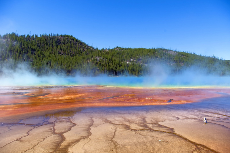 outdoors, tranquil scene, geology, minerals, spring, hot spring, yellowstone, day, heat - temperature, geyser, national, scenics - nature, grand prismatics hot mist