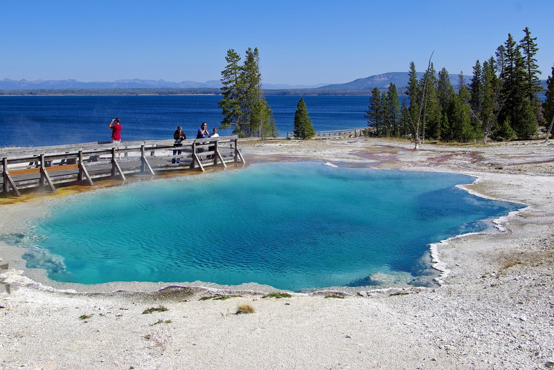 land, spring, hot spring, wyoming, turquoise colored, sky, turquoise, national, beach, group of people, beauty in nature, basin, outdoors, geyser, scenic