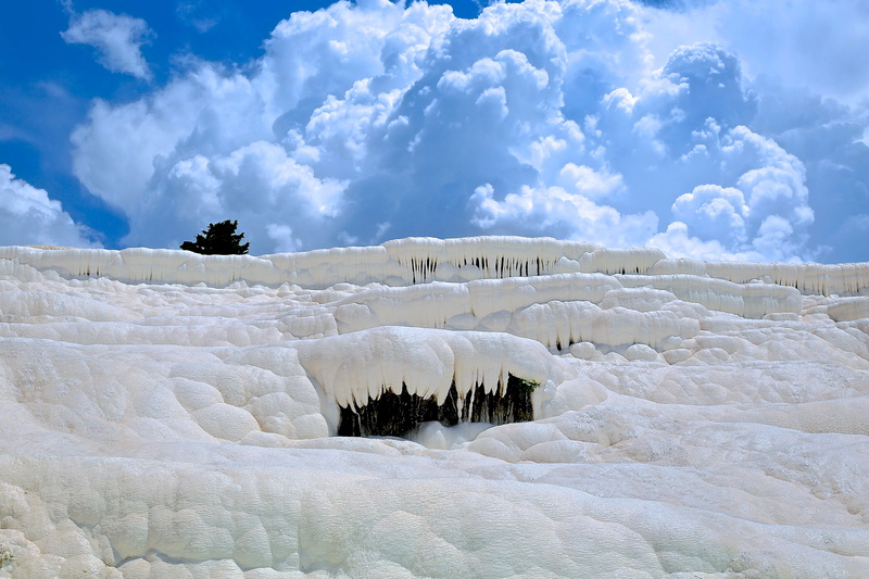 outdoor, terraces, no people, white, scenics - nature, nature, ice, waterfall, idyllic, mineral, frozen, landscape, tranquility, tourism, limestone, attraction