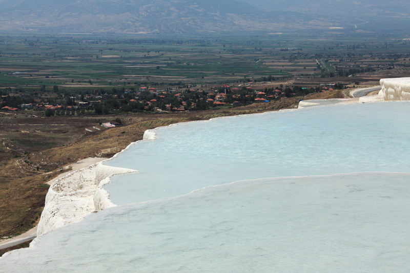 beach, terrace, Village, city, cityscape, Calcium, nature, Geological, limestone, sea, mineral, tranquil scene, turkey, pool, building, landmark, natural