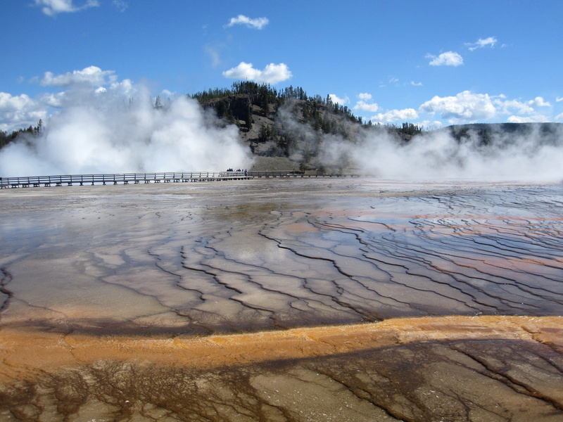 sky, beauty in nature, mineral, no people, salt flat, yellowstone national park, national park, steam, scenics - nature, usa, outdoors, air pollution, arid climate