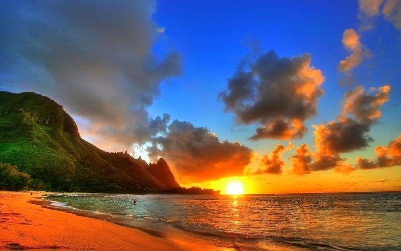1080P, 3d and abstract, sunset, clouds, heaven, beach, coast