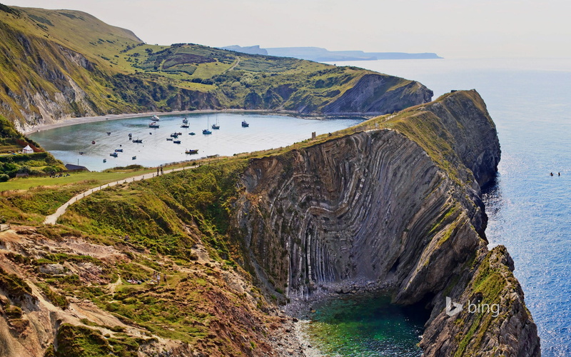 England, idyllic, land, UK, coves, tranquility, coast, non-urban scene, solid, 1080P, tranquil scene, sea, beauty in nature, nature, boat, rock formation