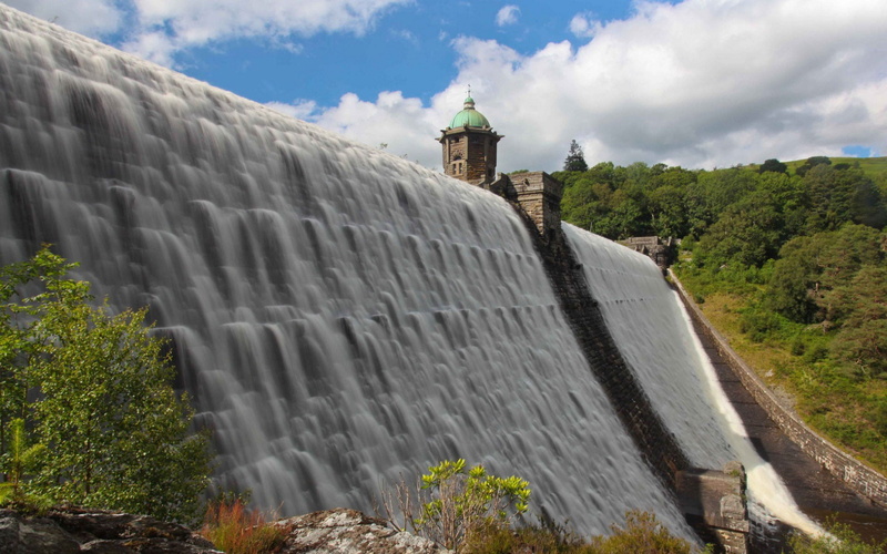 tower, stones, Wales, 1080P, long exposure, landscape, flowing water, outdoors, travel destinations, power in nature, waterfall, Craig Goch Dam, nature