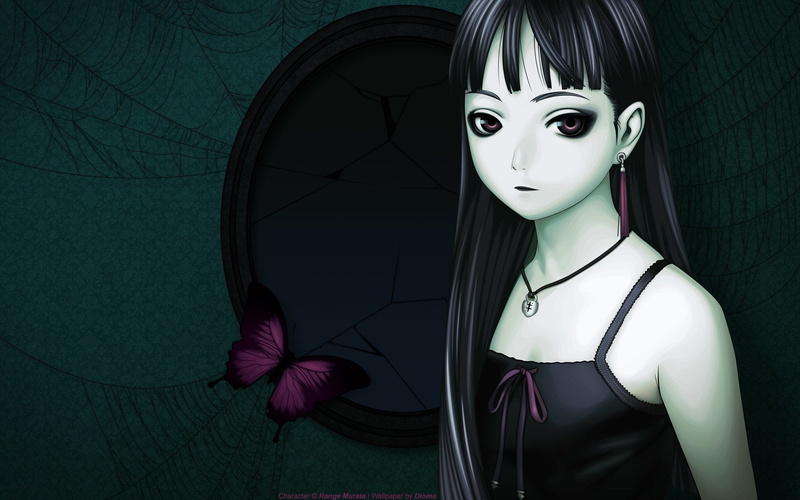 Black, Sad, Girl, Lonely, Butterfly, Spider Web, Gothic, Anime, Range Murata, 1080P