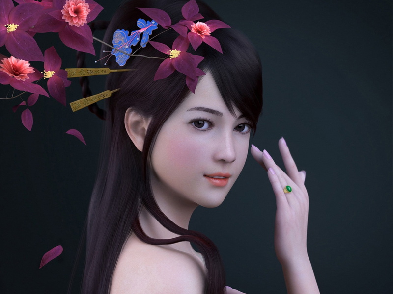Flowers, Render, 1080P, Girl, Ring, Asian