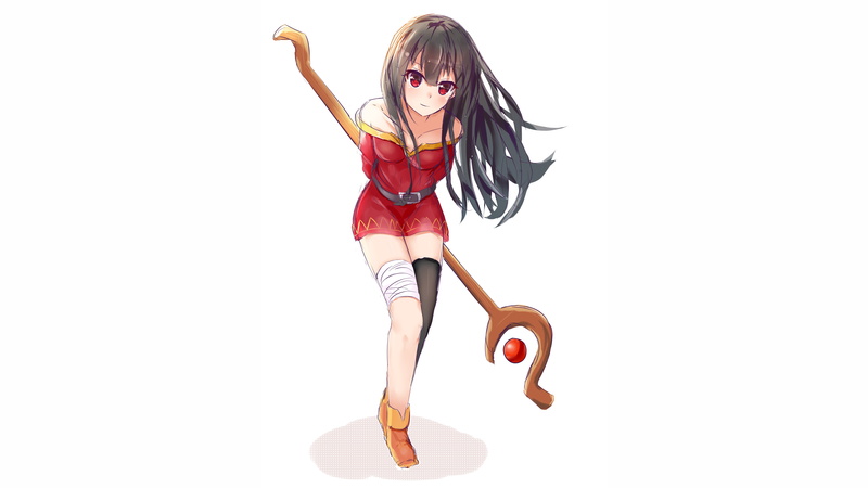 Megumin, dark hair, anime, simple background, brunette, white background, anime girls, 5K, Kono Subarashii Sekai ni Shukufuku wo!