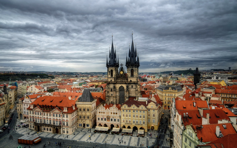 Dusk, Clouds, Republic, Buildings, Prague, Houses, 2K, City, Czech