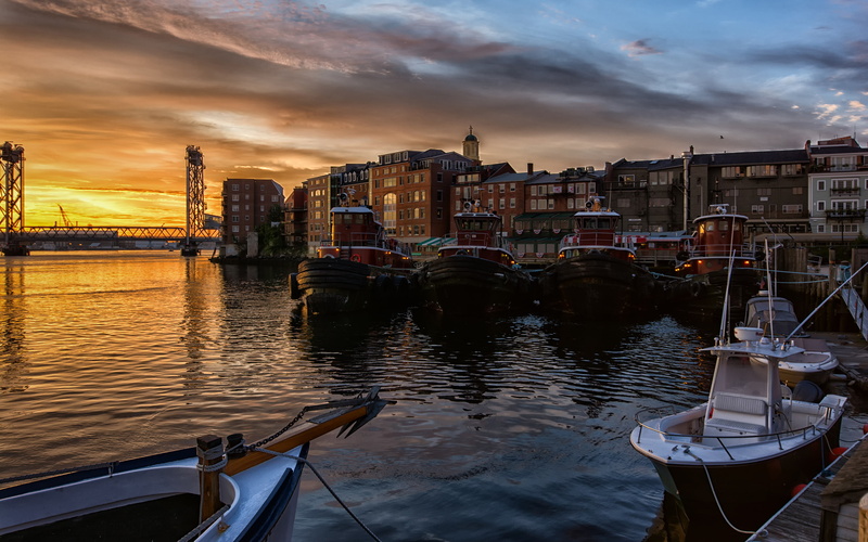buildings, boats, near, 2K, yacht, sunset, hd, harbor, cityscape, dock, white